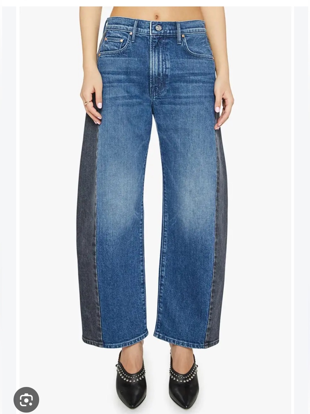 MOTHER Two-Tone Blue Wide-Leg Ankle Jeans